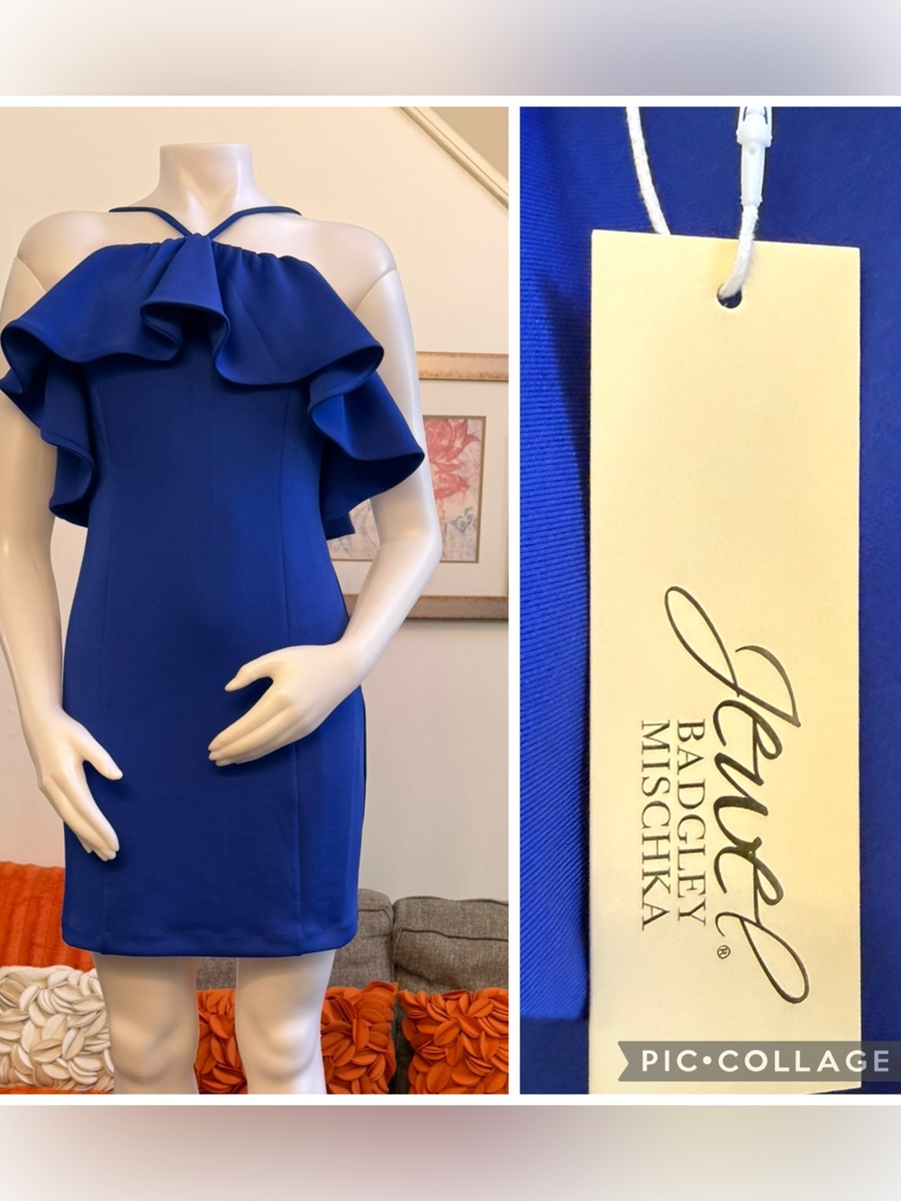 ❣️🆕BADGLEY MISCHKA Gwen Ruffle Top Cobalt Blue Mini Cocktail Dress $168 MSRP❣️